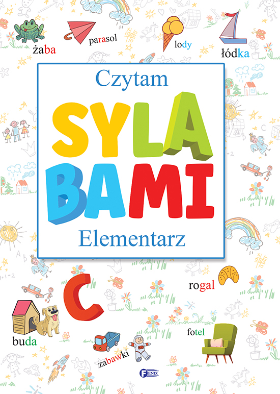 Książka Czytam sylabami. Elementarz Fenix – okładka z kolorowymi ilustracjami dla dzieci 5–7 lat