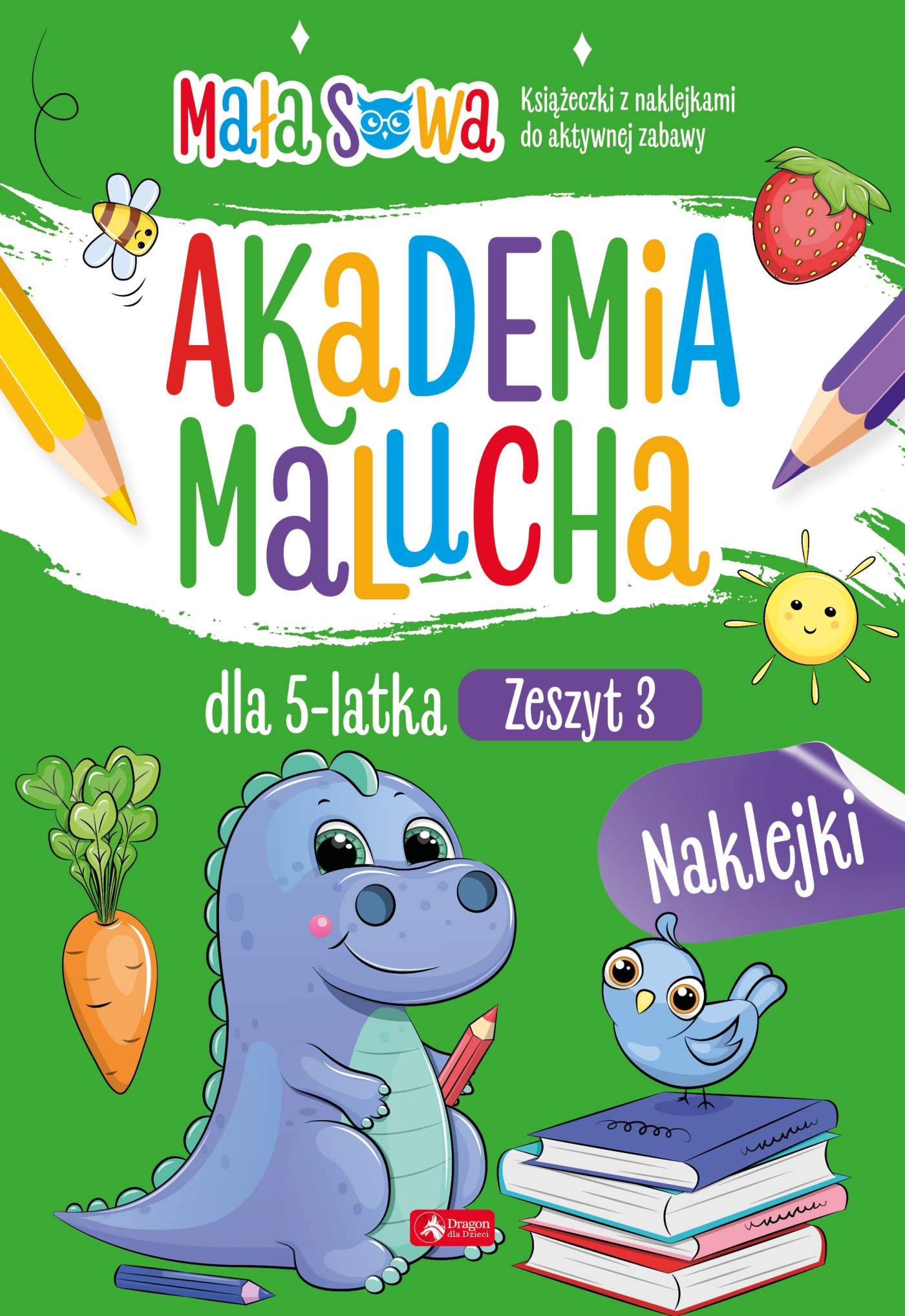 Okładka zeszytu edukacyjnego Akademia malucha dla 5-latka DRAGON z zadaniami i naklejkami