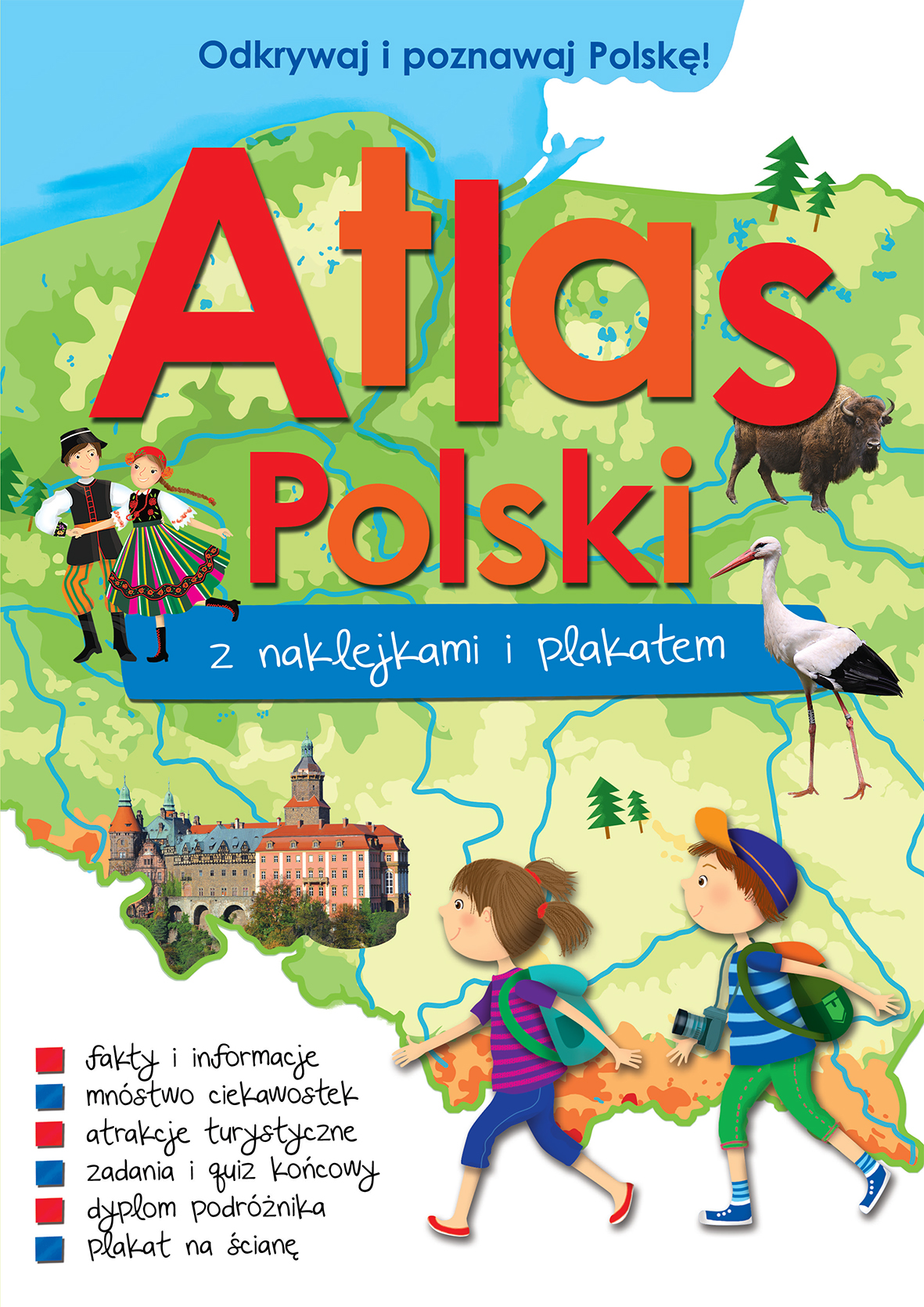 Edukacyjny atlas Polski z naklejkami i plakatem Wilga format 295x210 mm