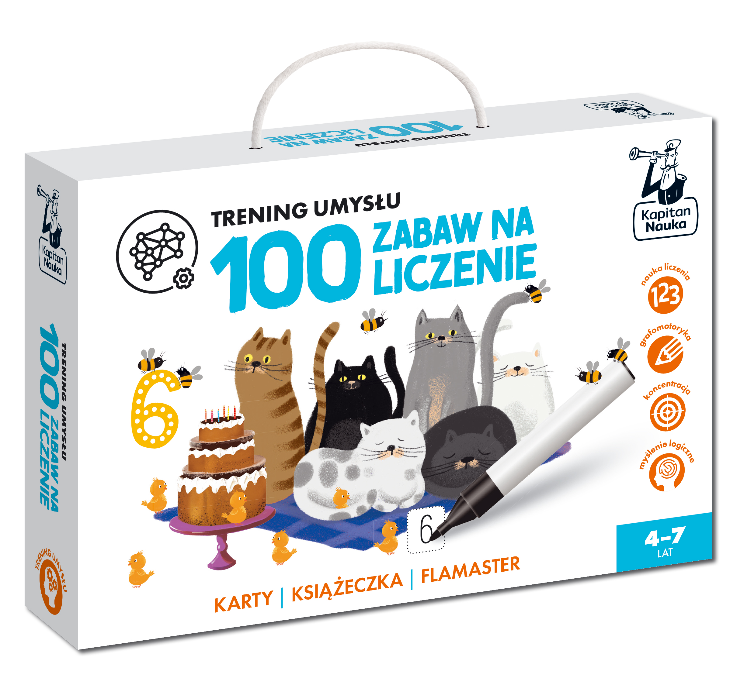 100 zabaw na liczenie Kapitan Nauka - zestaw kart ścieralnych i książeczka edukacyjna