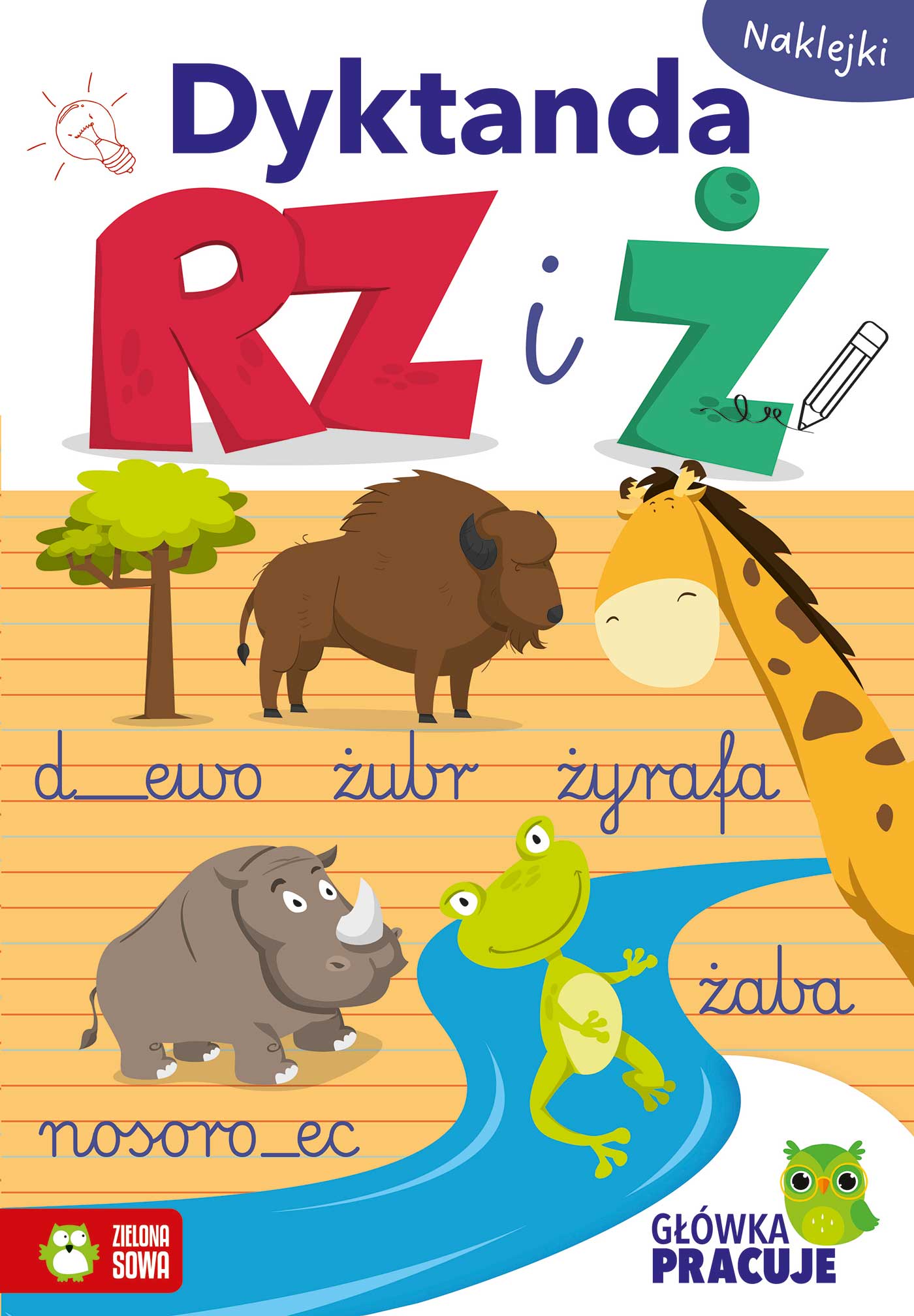 Dyktanda RZ i Ż dla dzieci Zielona Sowa – okładka zeszytu z ćwiczeniami ortograficznymi