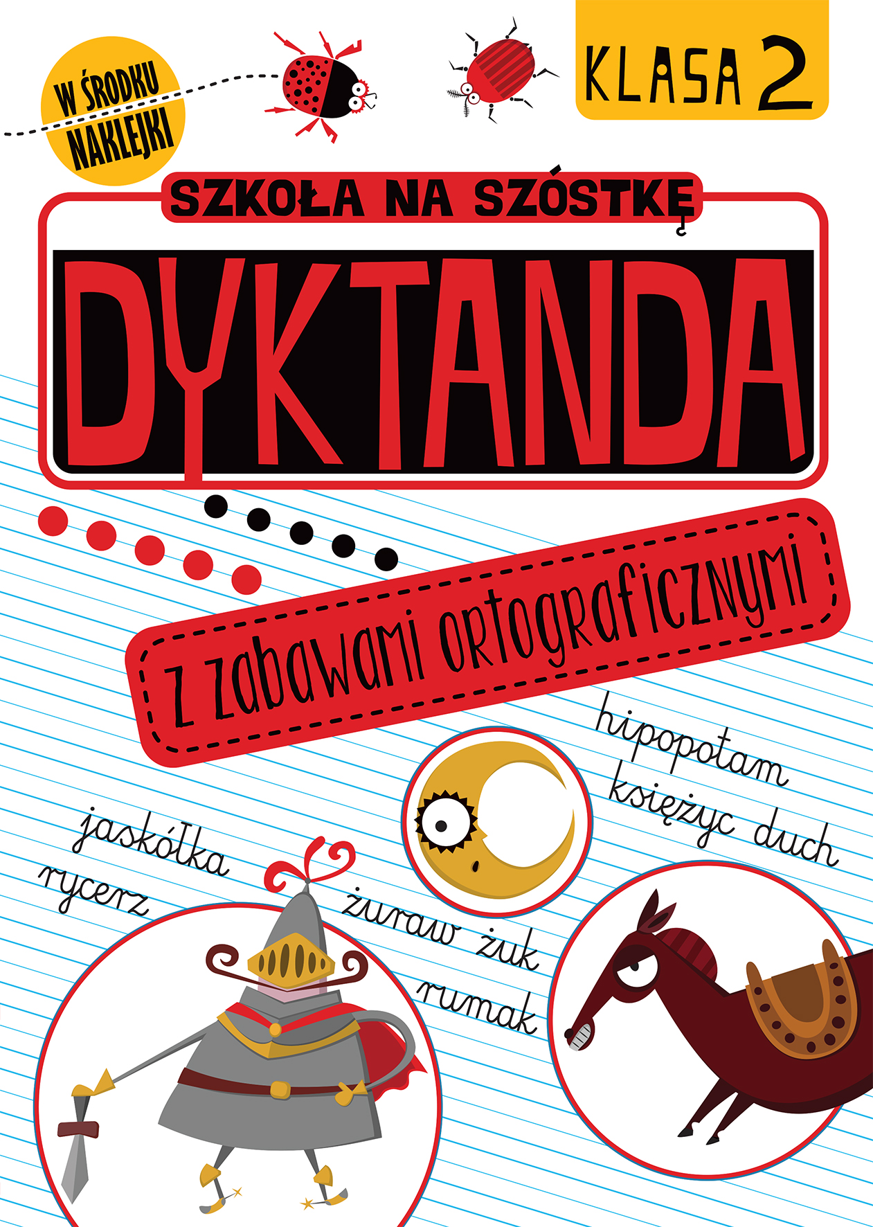 Dyktanda ortograficzne klasa 2 Wilga – okładka książki z ćwiczeniami i naklejkami