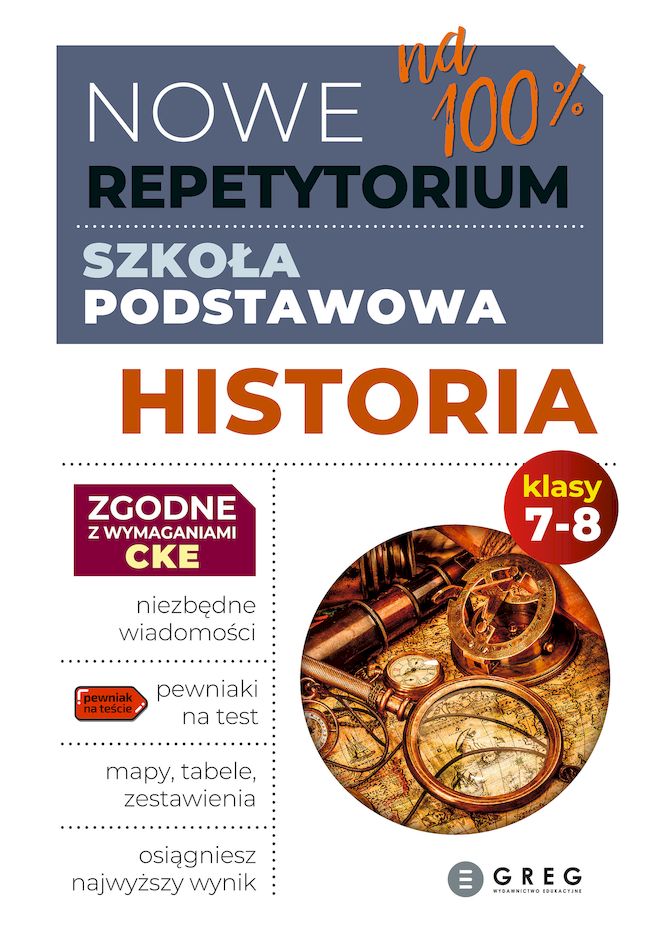 Historia. Nowe Repetytorium 2026 GREG - okładka książki edukacyjnej dla klas 7-8
