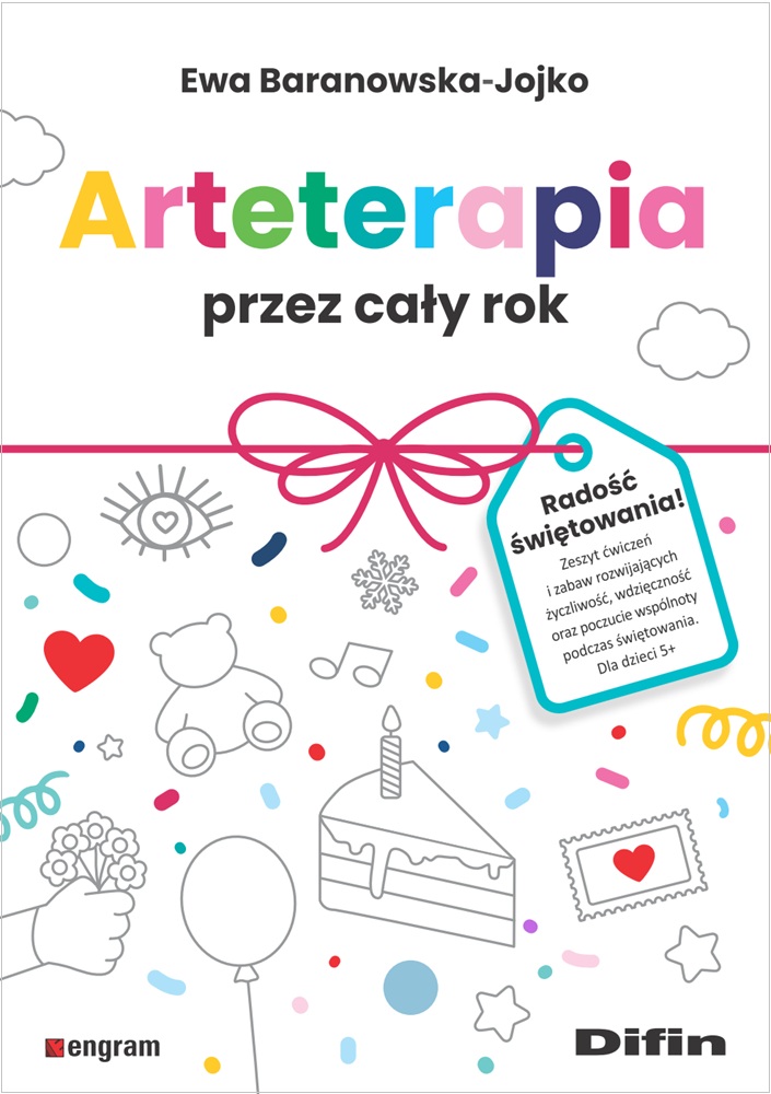 Okładka książki Arteterapia przez cały rok Difin z ćwiczeniami arteterapeutycznymi dla dzieci