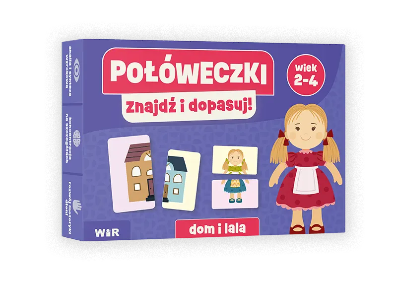 Układanka edukacyjna Połóweczki Dom i lala – dwustronne karty z obrazkami dla dzieci 2-4 lata