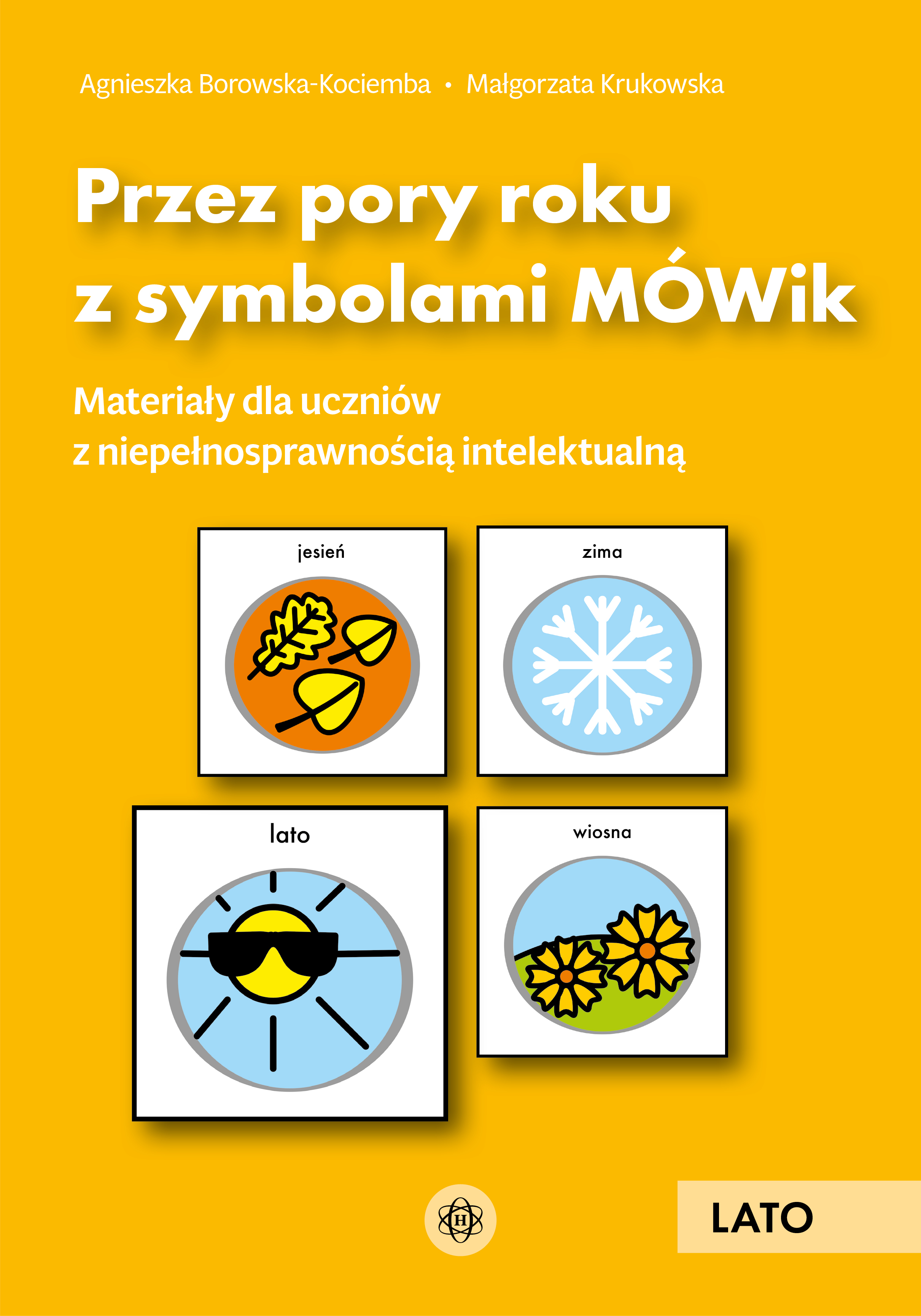 Okładka książki Przez pory roku z symbolami MÓWik Harmonia