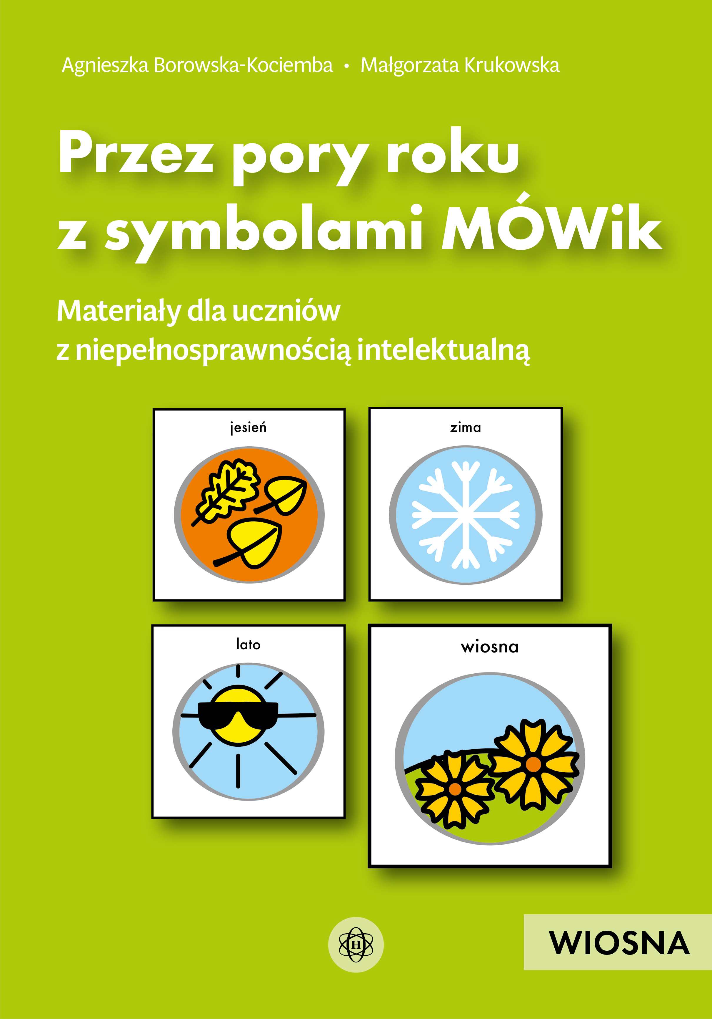 Okładka książki Przez pory roku z symbolami MÓWik wydawnictwa Harmonia podręczniki