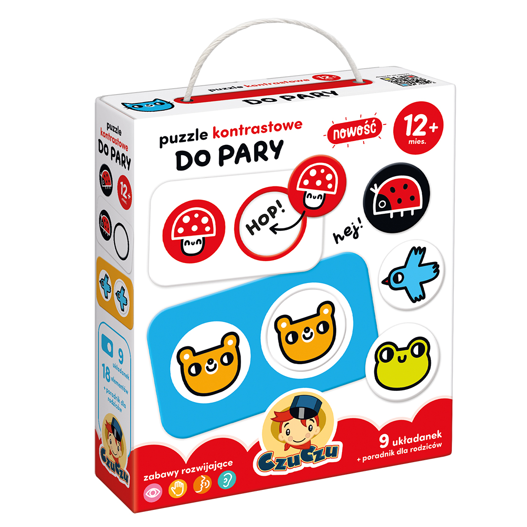Puzzle kontrastowe Do pary Bright Junior Media - zestaw 9 dwuelementowych układanek dla dzieci 12m+
