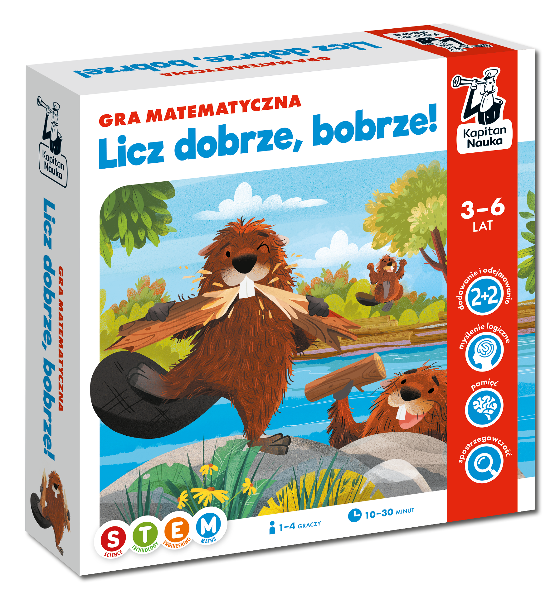 Gra matematyczna Licz dobrze, bobrze! Edgard PAP z planszą i żetonami