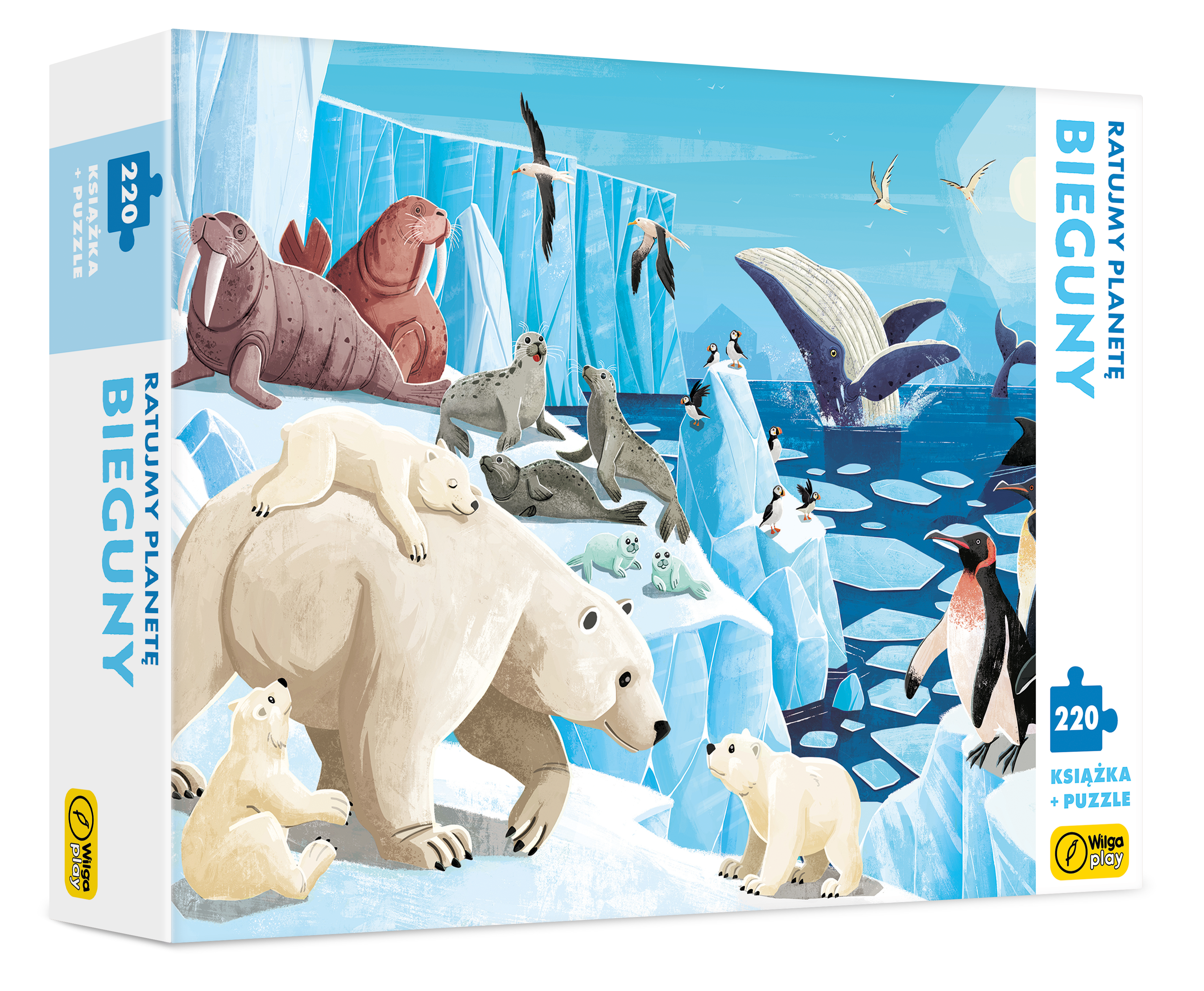 Puzzle Bieguny 220 elementów z książką edukacyjną WILGA PLAY
