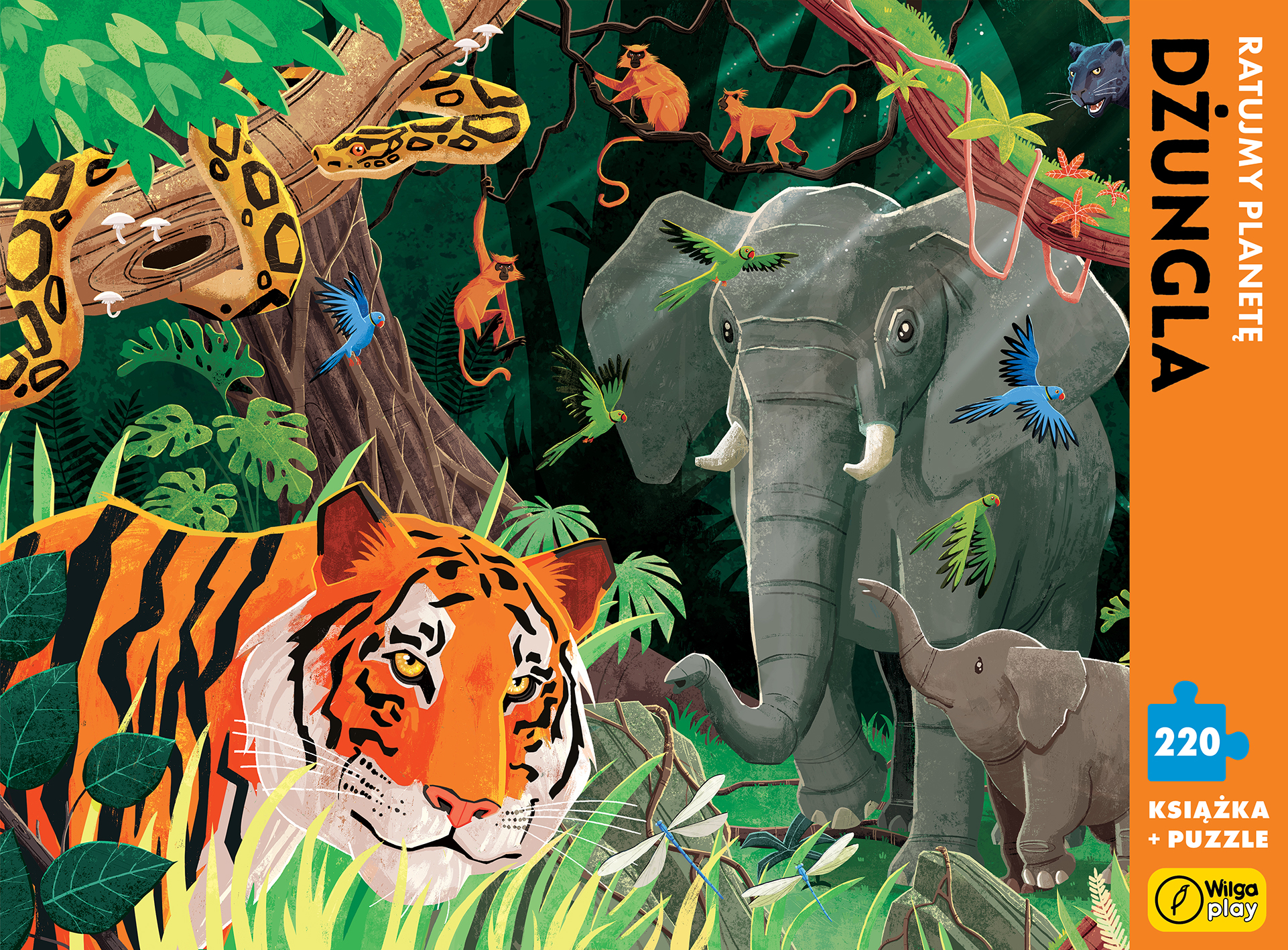 Puzzle Dżungla. Ratujmy planetę 220 elementów z książką edukacyjną WILGA PLAY