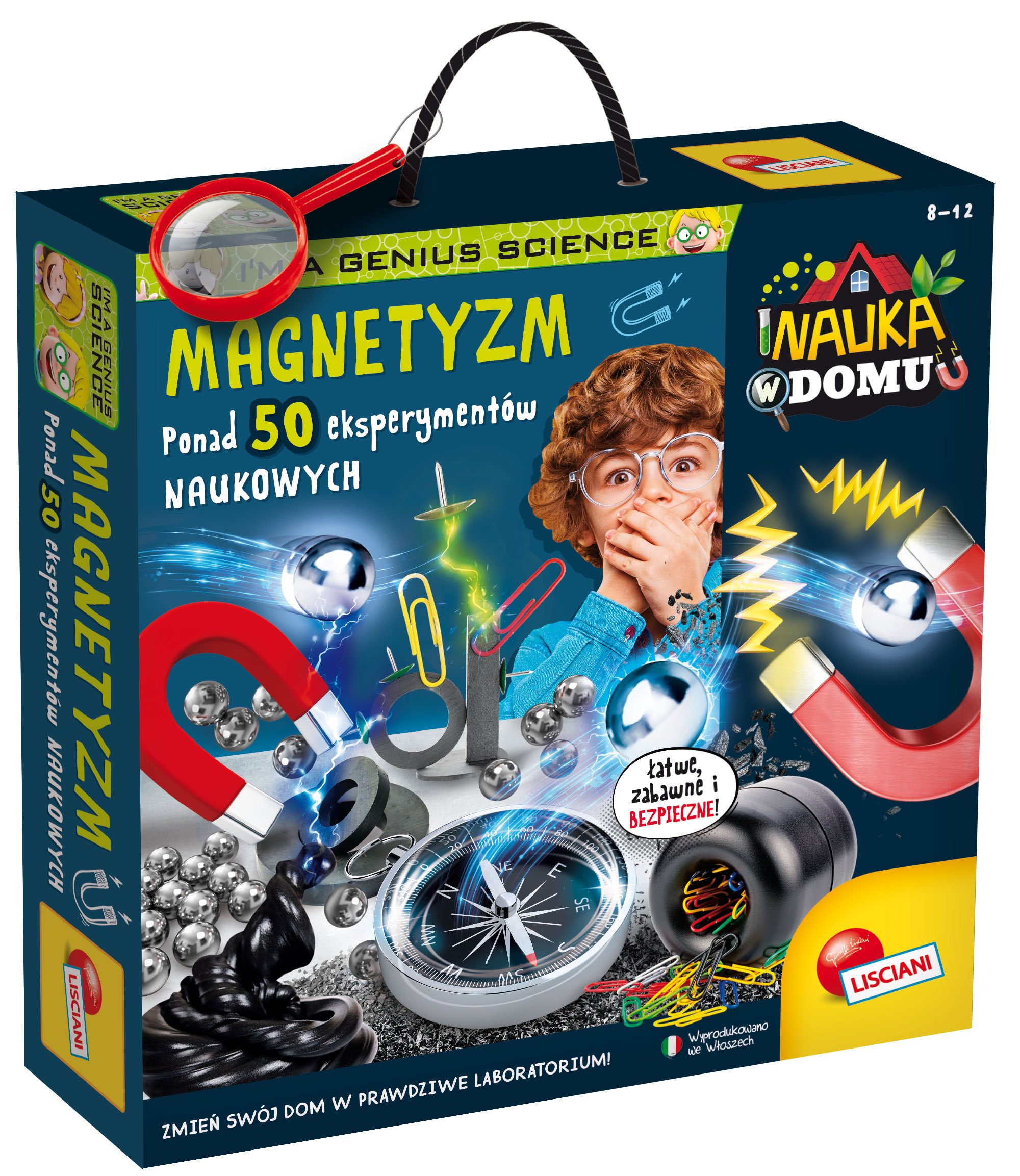 Zestaw edukacyjny Magnetyzm Lisciani - widok elementów do eksperymentów magnetycznych