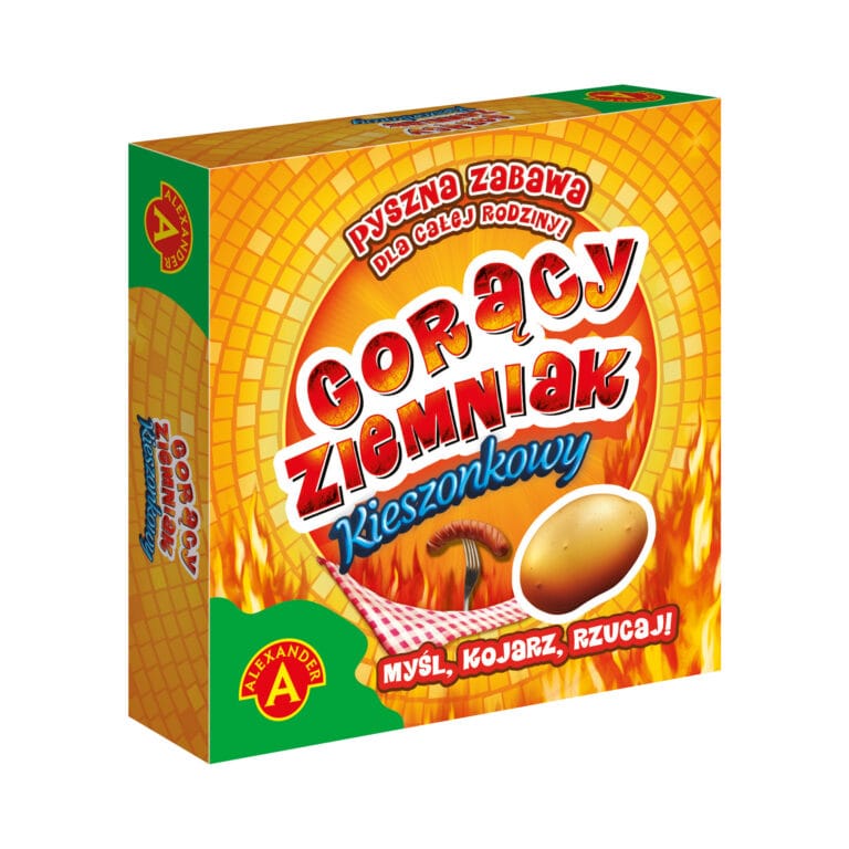 Elementy gry Gorący Ziemniak — karty i kostka do zręcznościowej zabawy