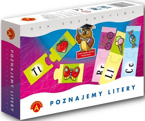 Elementy gry Poznajemy Litery - plansze z literami i obrazkami, ALEXANDER GRY