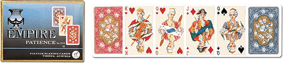 Dwie talie kart do pasjansa Empire PIATNIK o wymiarach 44×66 mm z motywem kwiatowym na rewersach