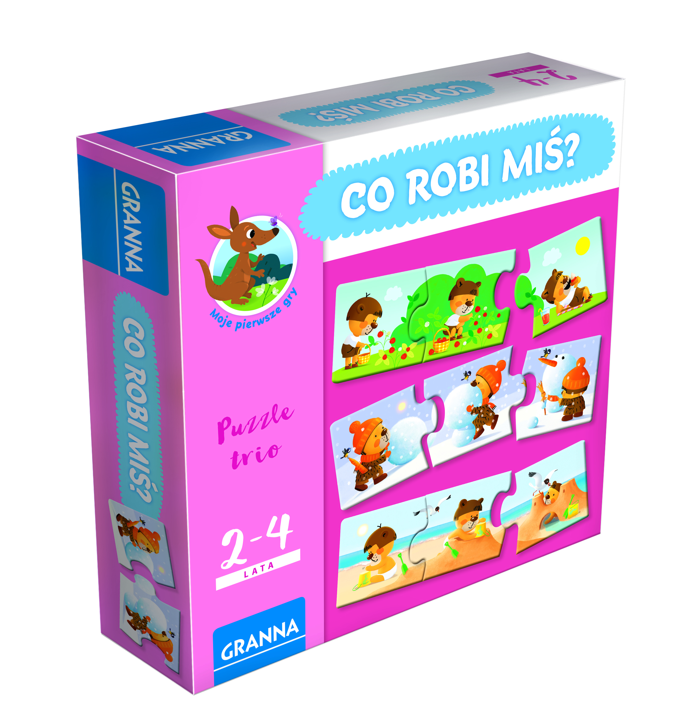 Elementy gry Co robi miś? GRANNA – ilustracje misiów podczas różnych zajęć