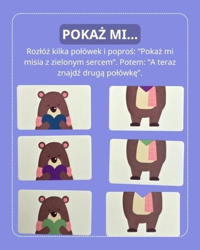 Układanka Połóweczki Auto i Miś – karty z połówkami obrazków dla najmłodszych