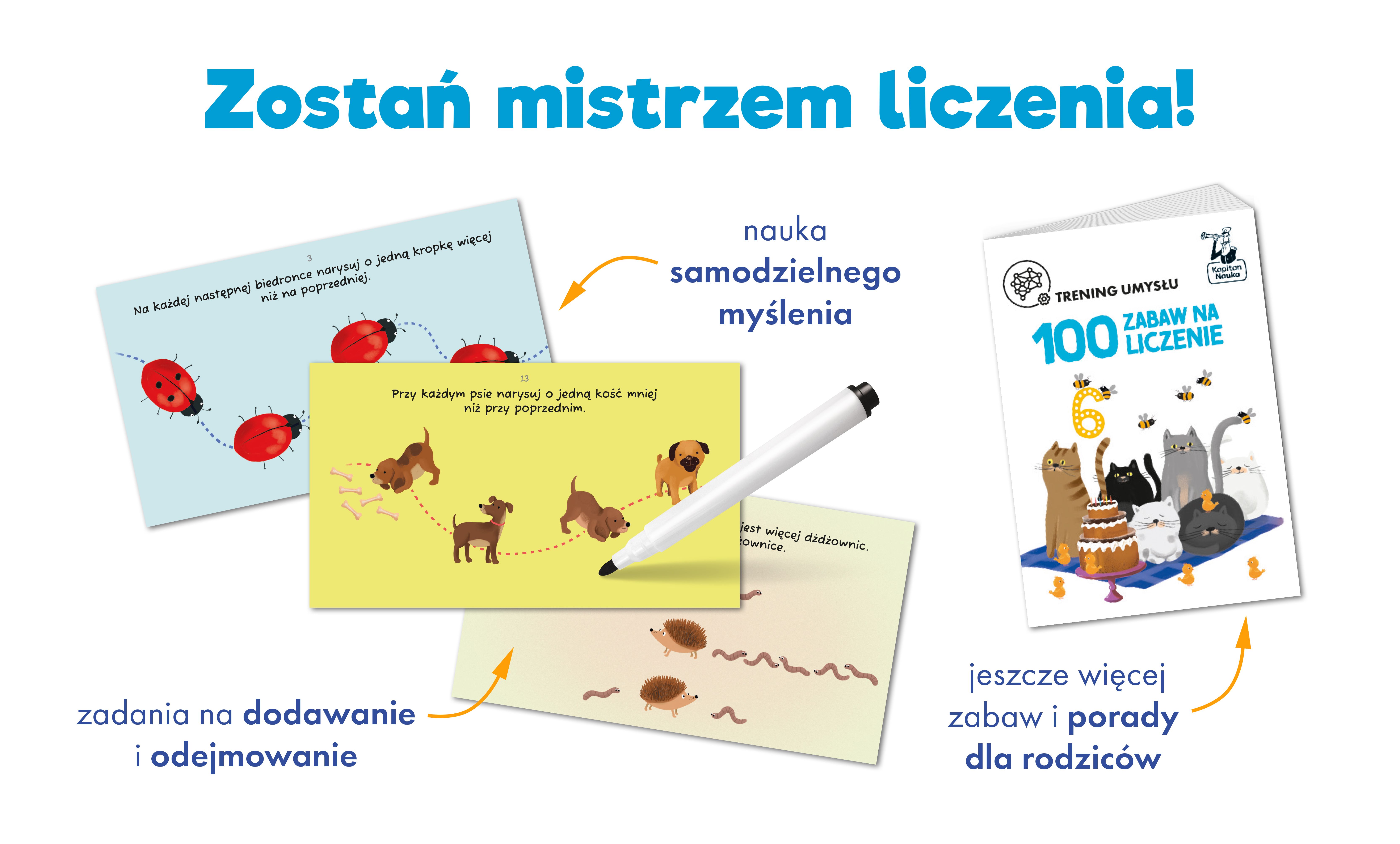 Zadania matematyczne dla dzieci 4-7 lat z zestawu 100 zabaw na liczenie Kapitan Nauka