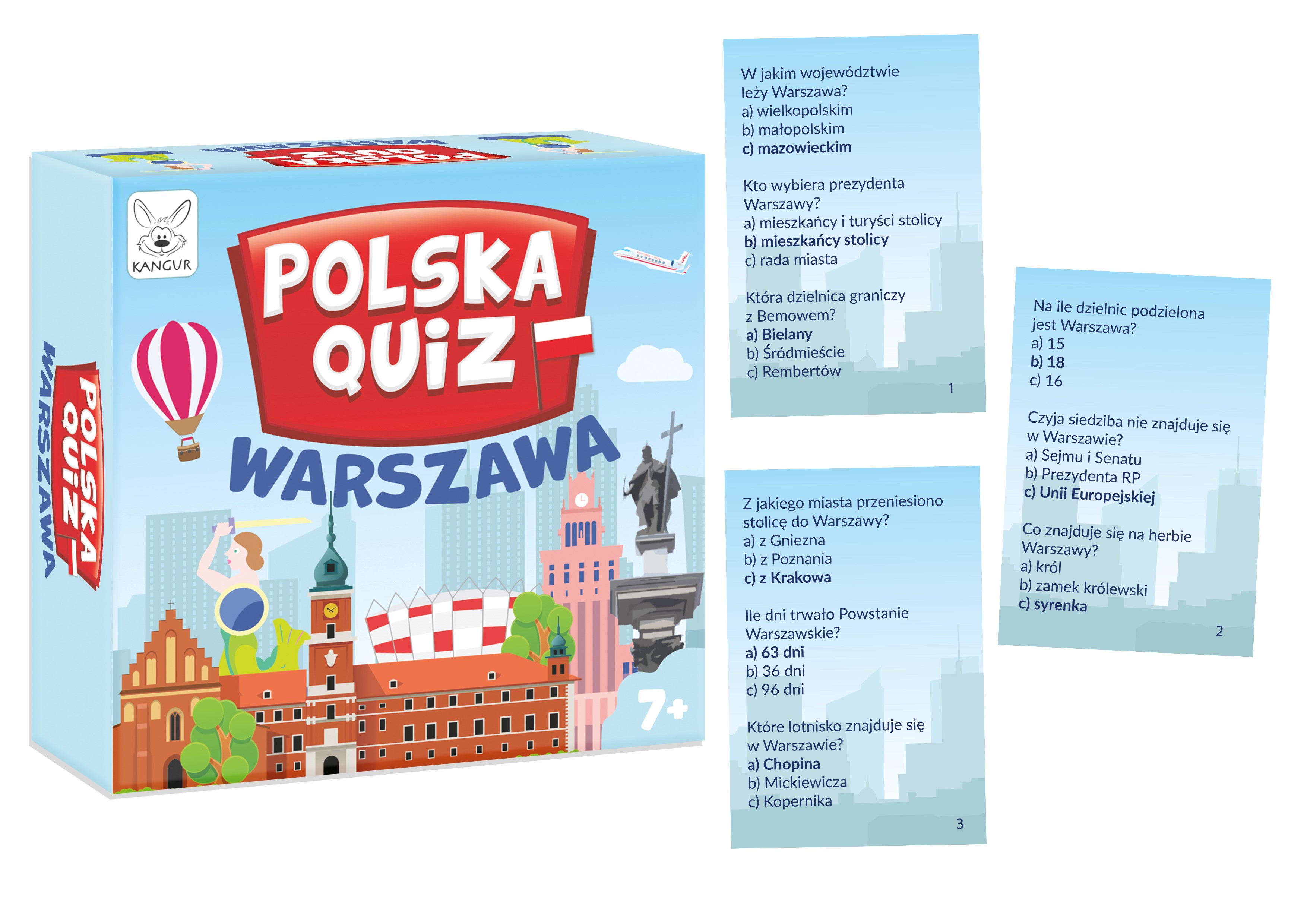 Polska Quiz. Warszawa edukacyjna gra karciana KANGUR w formacie 110x115 mm