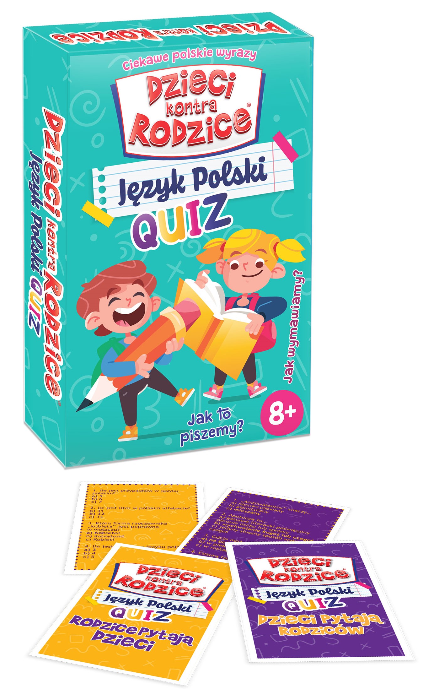 Edukacyjna gra quizowa Dzieci kontra Rodzice KANGUR - pudełko i karty