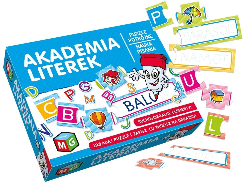Akademia literek – puzzle edukacyjne MULTIGRA 72 elementy z mazakem