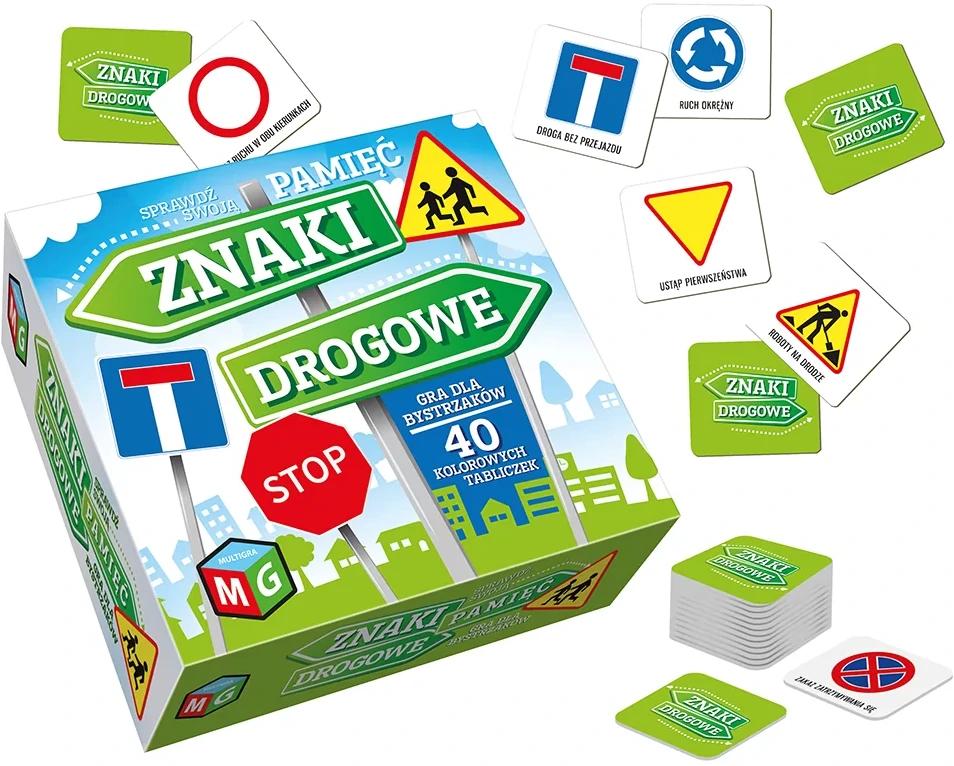 Gra pamięciowa Znaki drogowe MULTIGRA - zestaw 40 tabliczek do nauki znaków