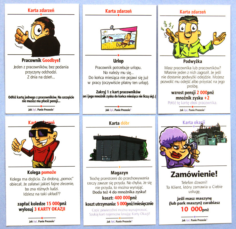 Plansza i karty ekonomicznej gry Jak żyć, Panie Prezesie? wydawnictwa JAWA GRY