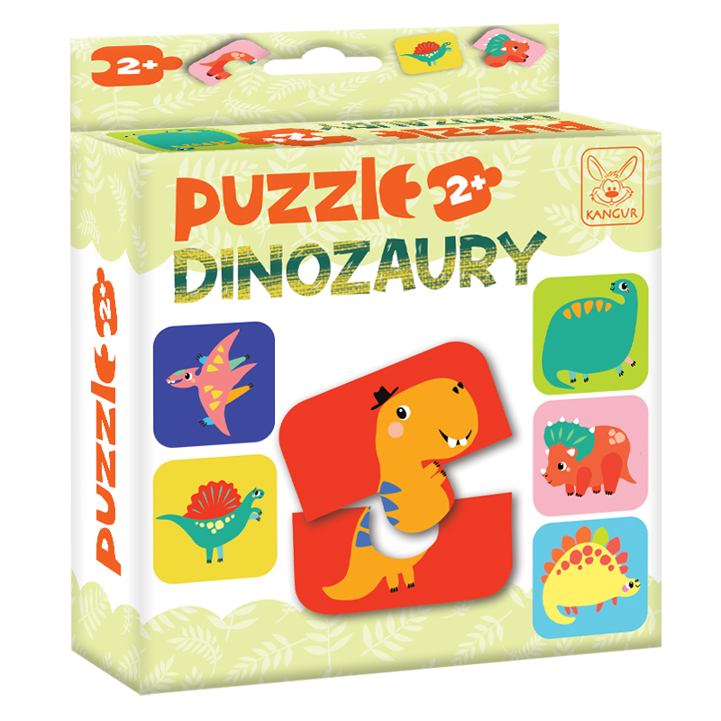 Puzzle Dinozaury 2+ KANGUR - elementy układanek i opakowanie