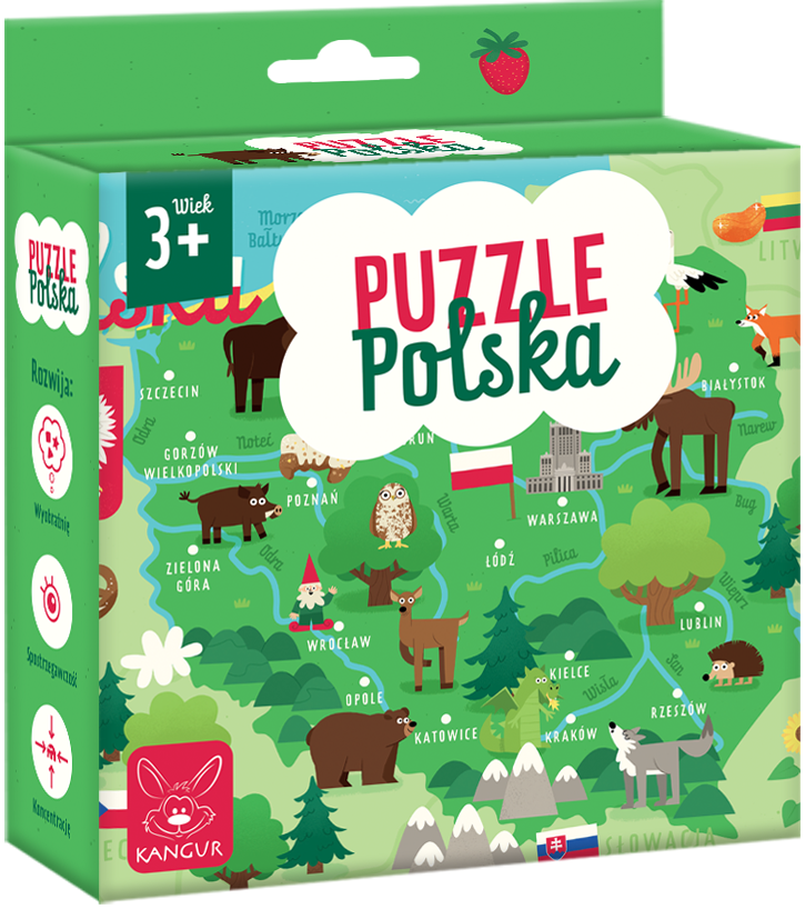 Zestaw 30 elementów puzzli edukacyjnych z mapą Polski