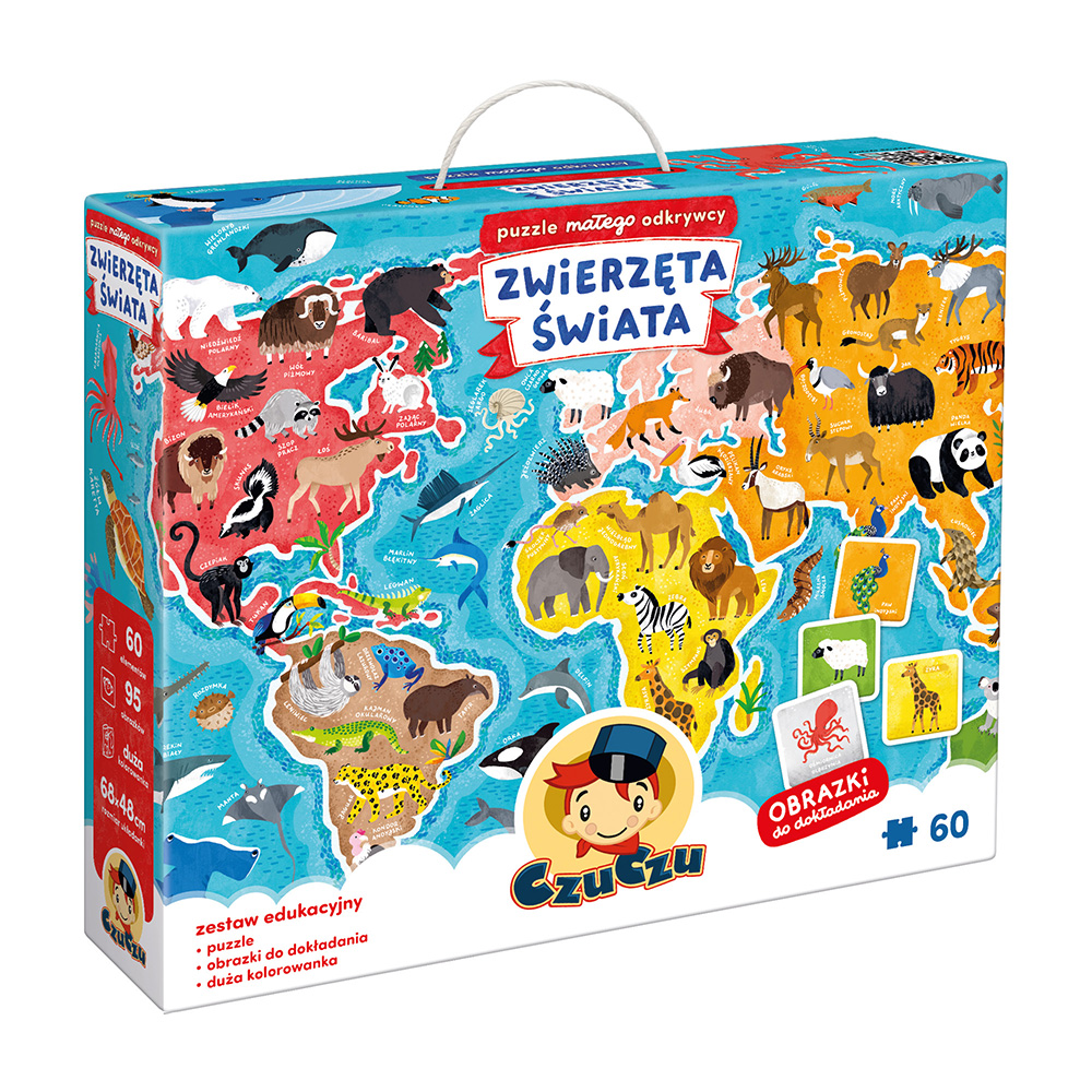 Puzzle małego odkrywcy Zwierzęta świata z dużymi kolorowymi elementami od Bright Junior Media