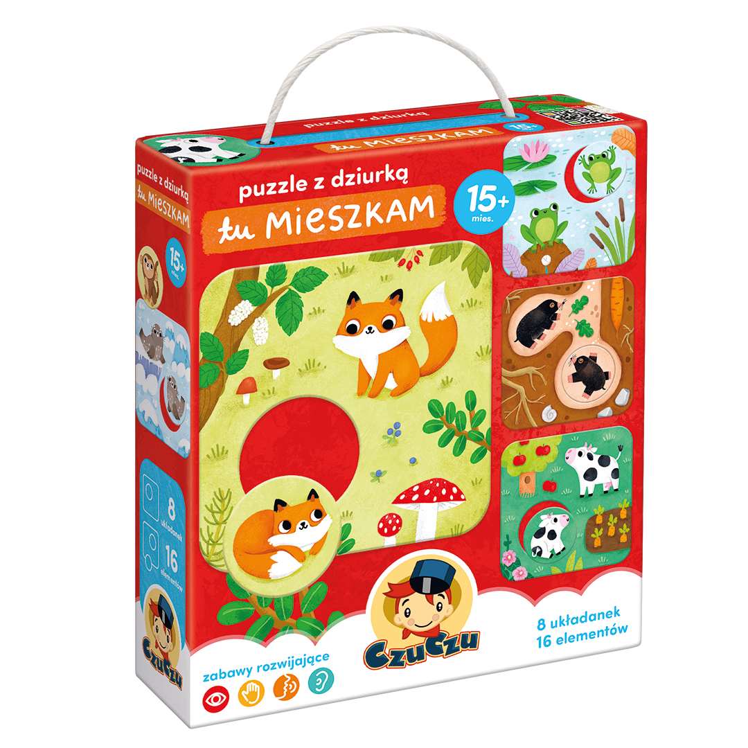 Puzzle z dziurką Tu mieszkam Bright Junior Media – zestaw edukacyjny 16 elementów dla dzieci od 15 miesięcy