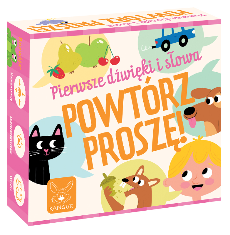 Powtórz Proszę! KANGUR, gra z 36 kartami i prostymi frazami do powtarzania.
