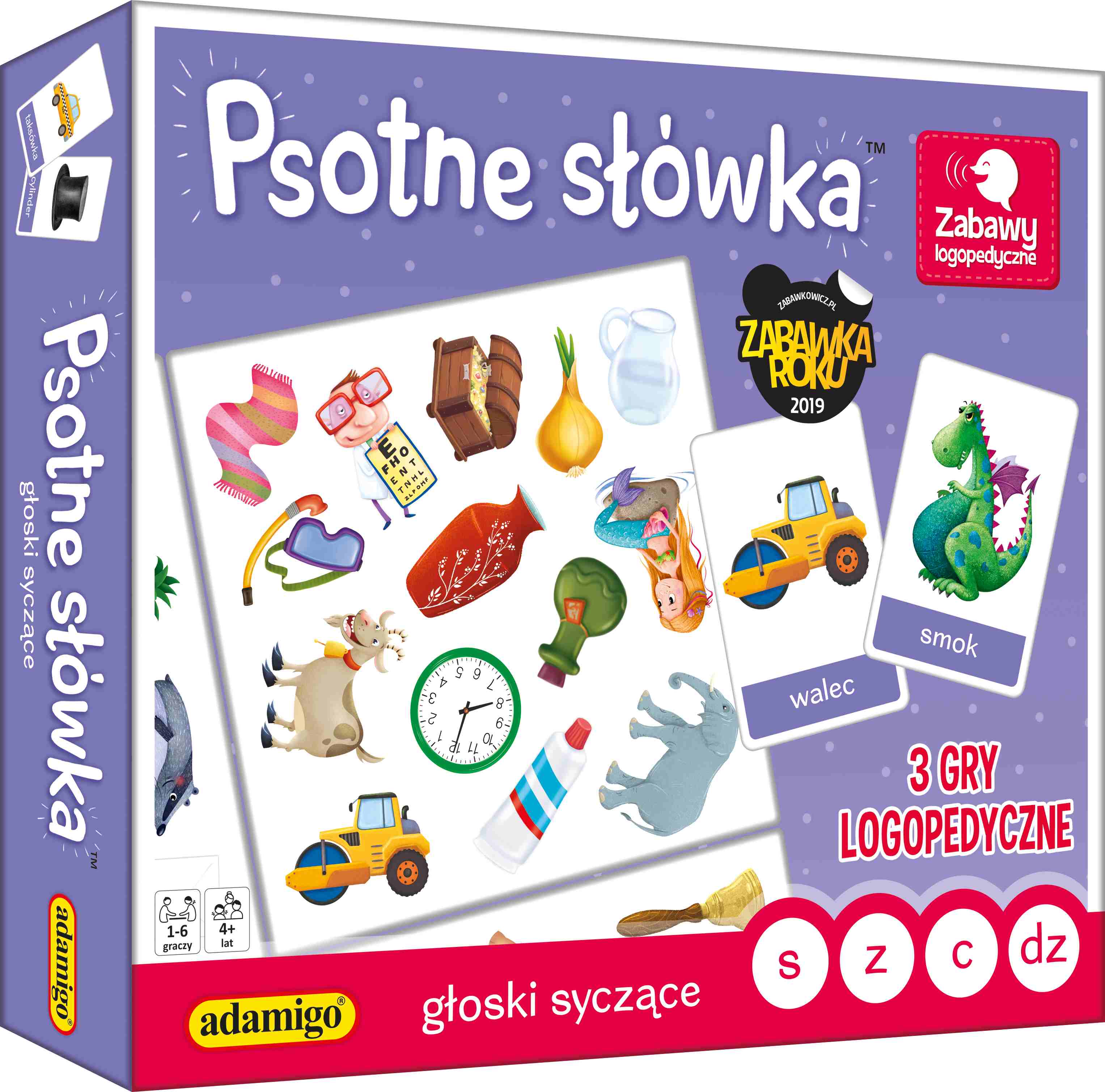 Gra logopedyczna Psotne Słówka ADAMIGO zestaw kart i plansz do ćwiczenia wymowy