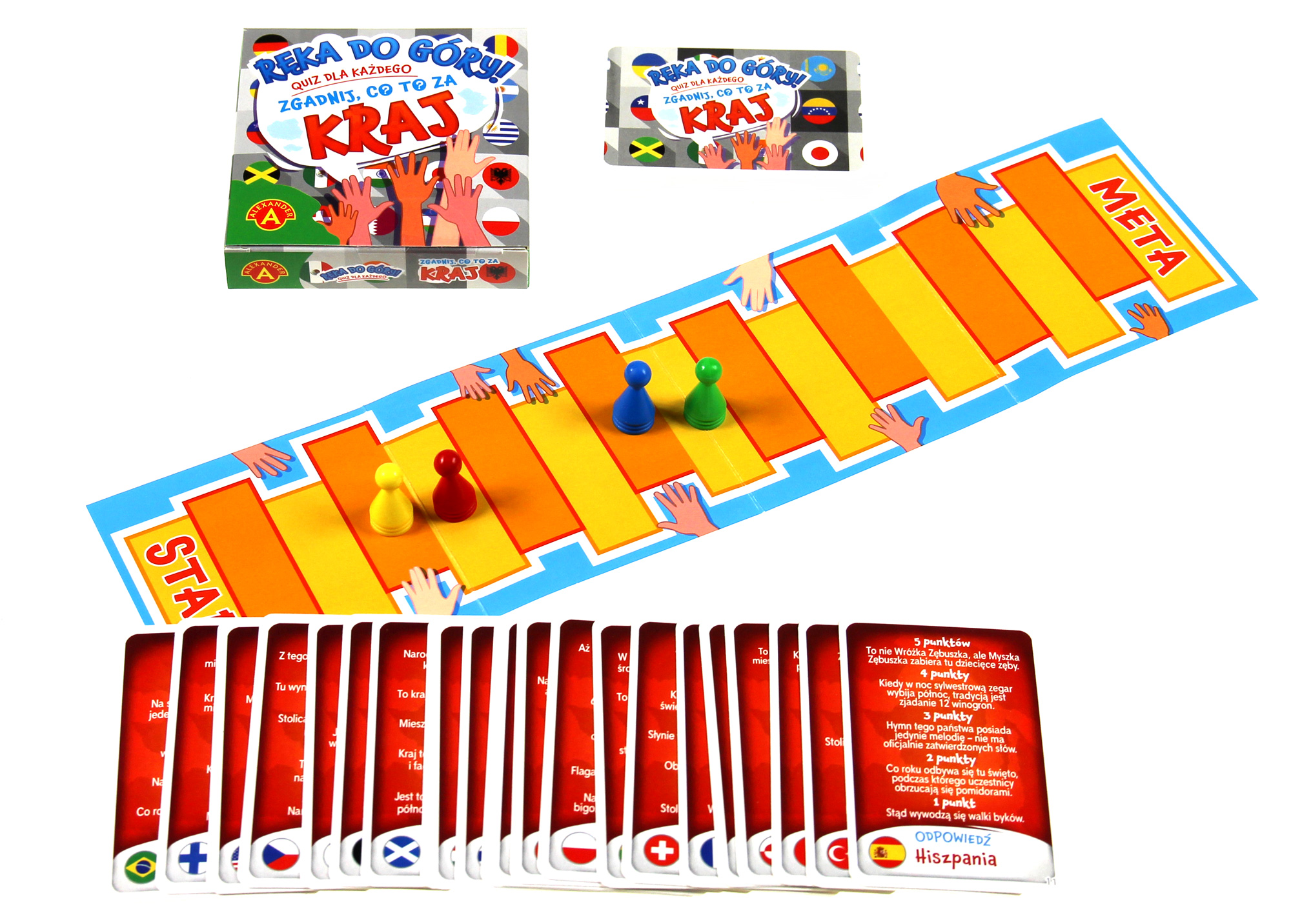 Karty i plansza gry Ręka do góry! quiz geograficzny 8+ marki ALEXANDER GRY