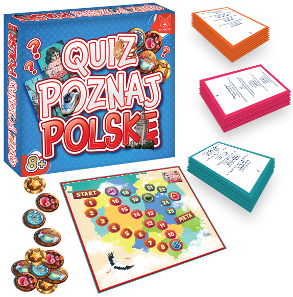 Gra edukacyjna Quiz Poznaj Polskę KANGUR - plansza i elementy do gry