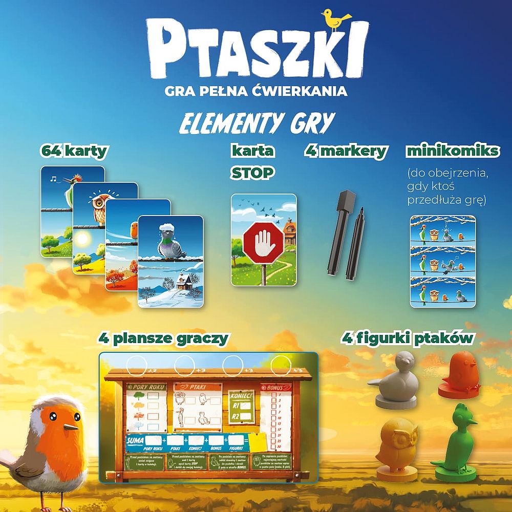 Zestaw gry karcianej Ptaszki - karty, notes i ołówek do punktacji