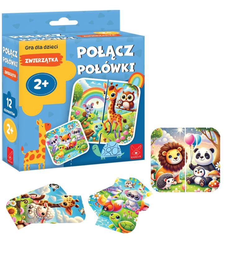 Puzzle edukacyjne Połącz połówki – Zwierzątka KANGUR, zestaw 6 układanek dla dzieci 2+