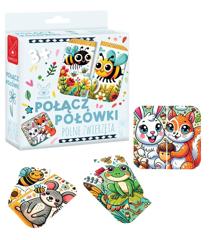 Puzzle edukacyjne Połącz Połówki – Polne Zwierzęta KANGUR, zestaw 6 układanek dla dzieci 3+