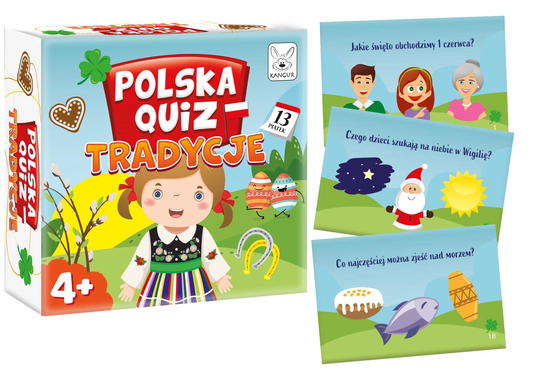 Gra edukacyjna Polska Quiz – Tradycje KANGUR, karty z pytaniami i ilustracjami