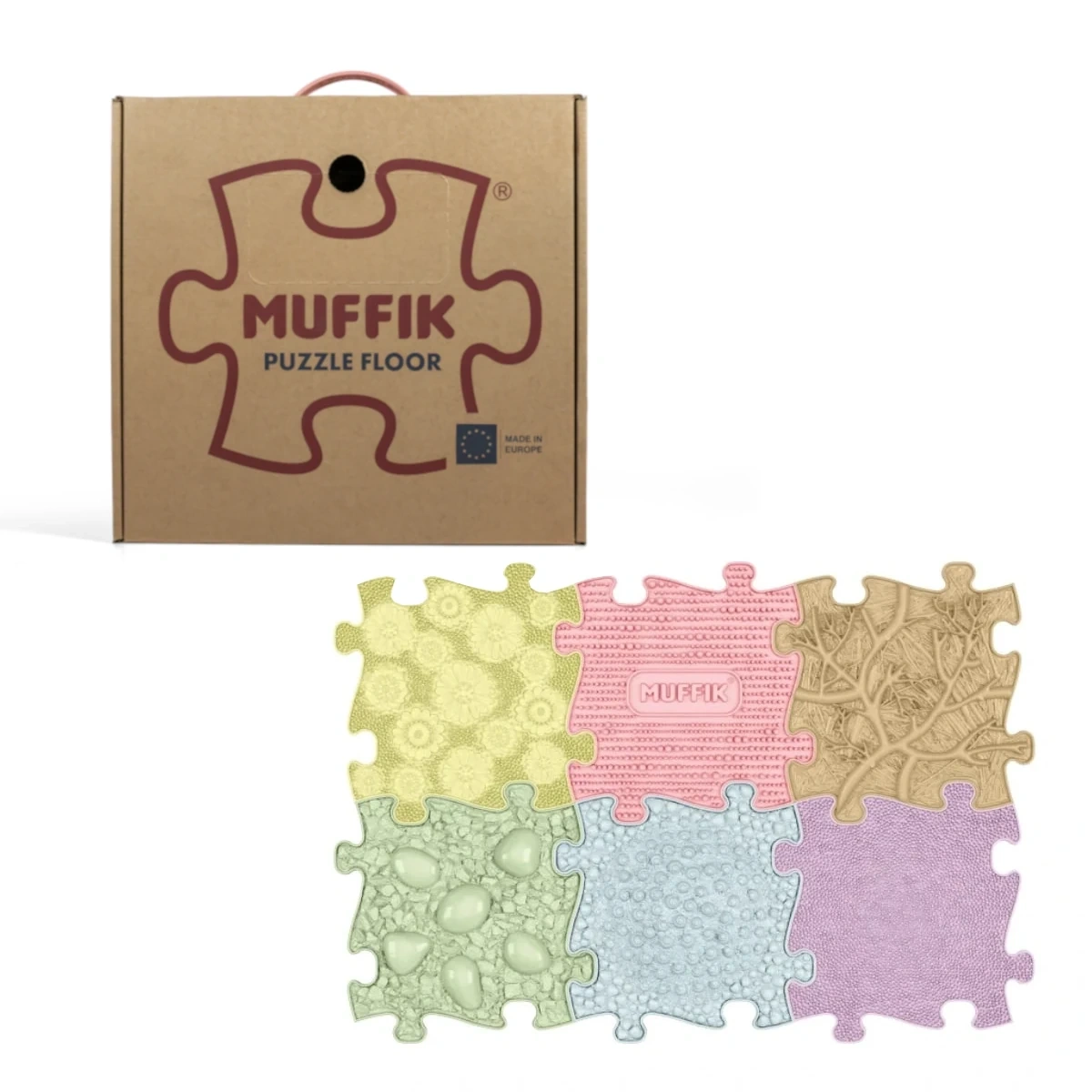 Mata sensoryczna Baby Set Pastel Muffik - widok na pastelowe, miękkie moduły EVA