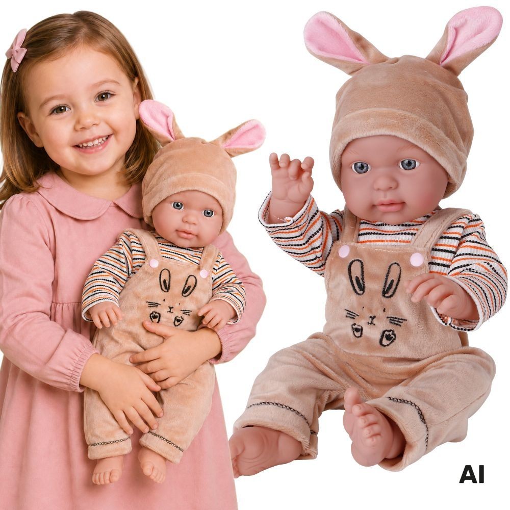 Lalka bobas 46 cm Woopie Royal w ubranku króliczka z kapturkiem i bucikami