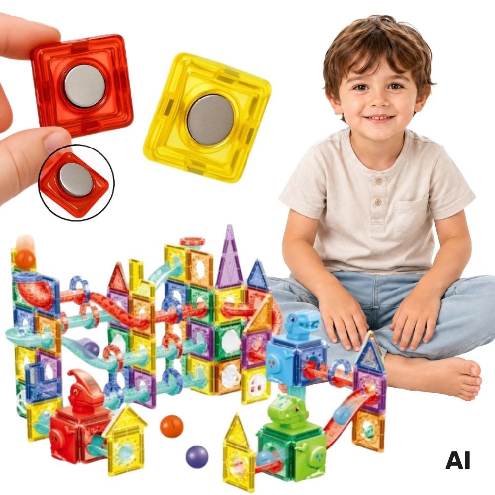 Magnetyczne klocki 3D WOOPIE z torem kulkowym - zestaw 170 elementów