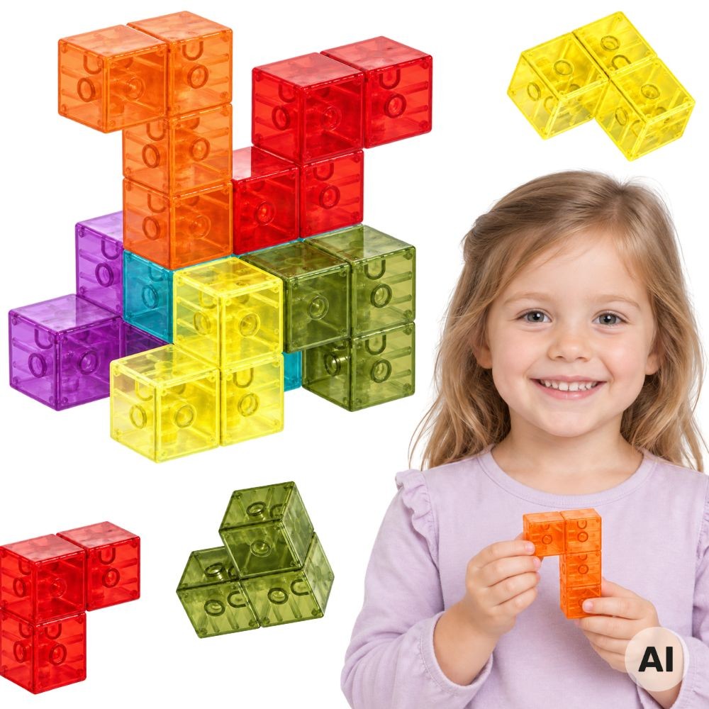 Przezroczyste klocki magnetyczne Tetris 3D WOOPIE w zestawie 7 elementów