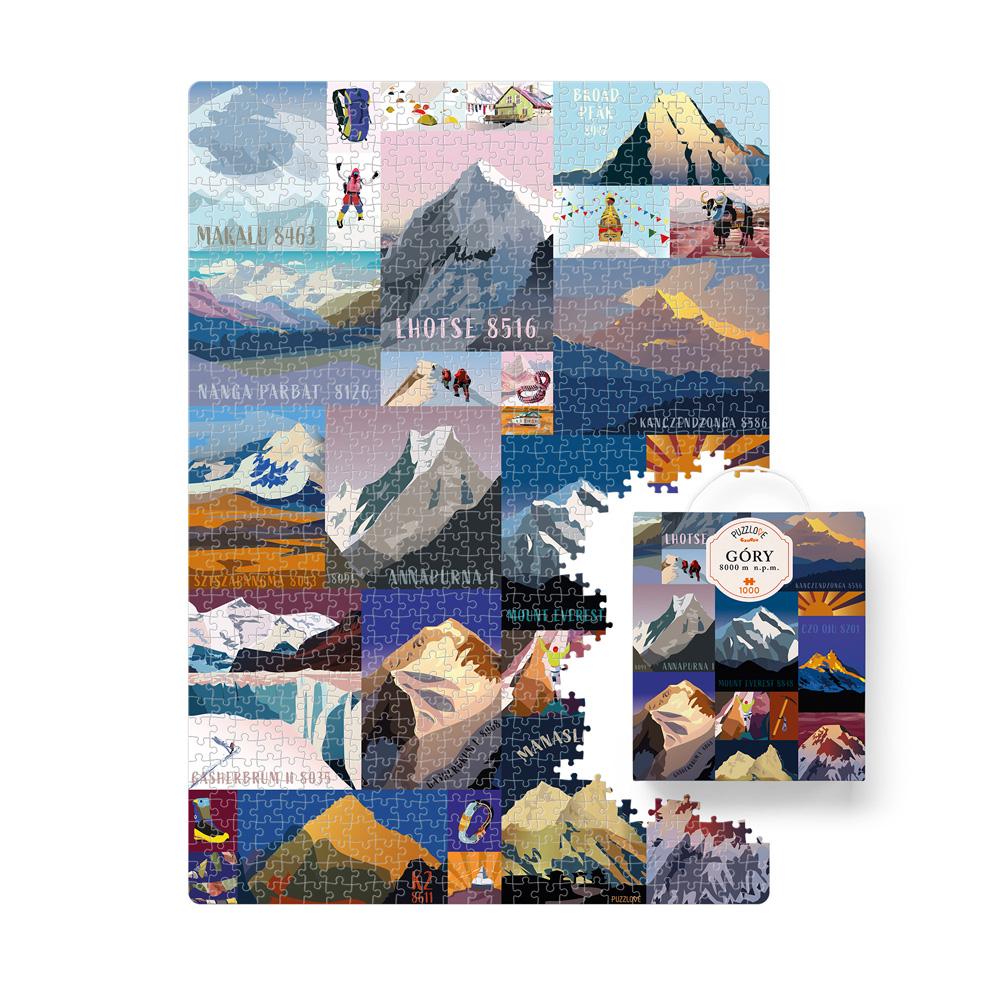 Szczegóły puzzli Puzzlove Góry 8000 m n.p.m. z ilustracją najwyższych szczytów Himalajów