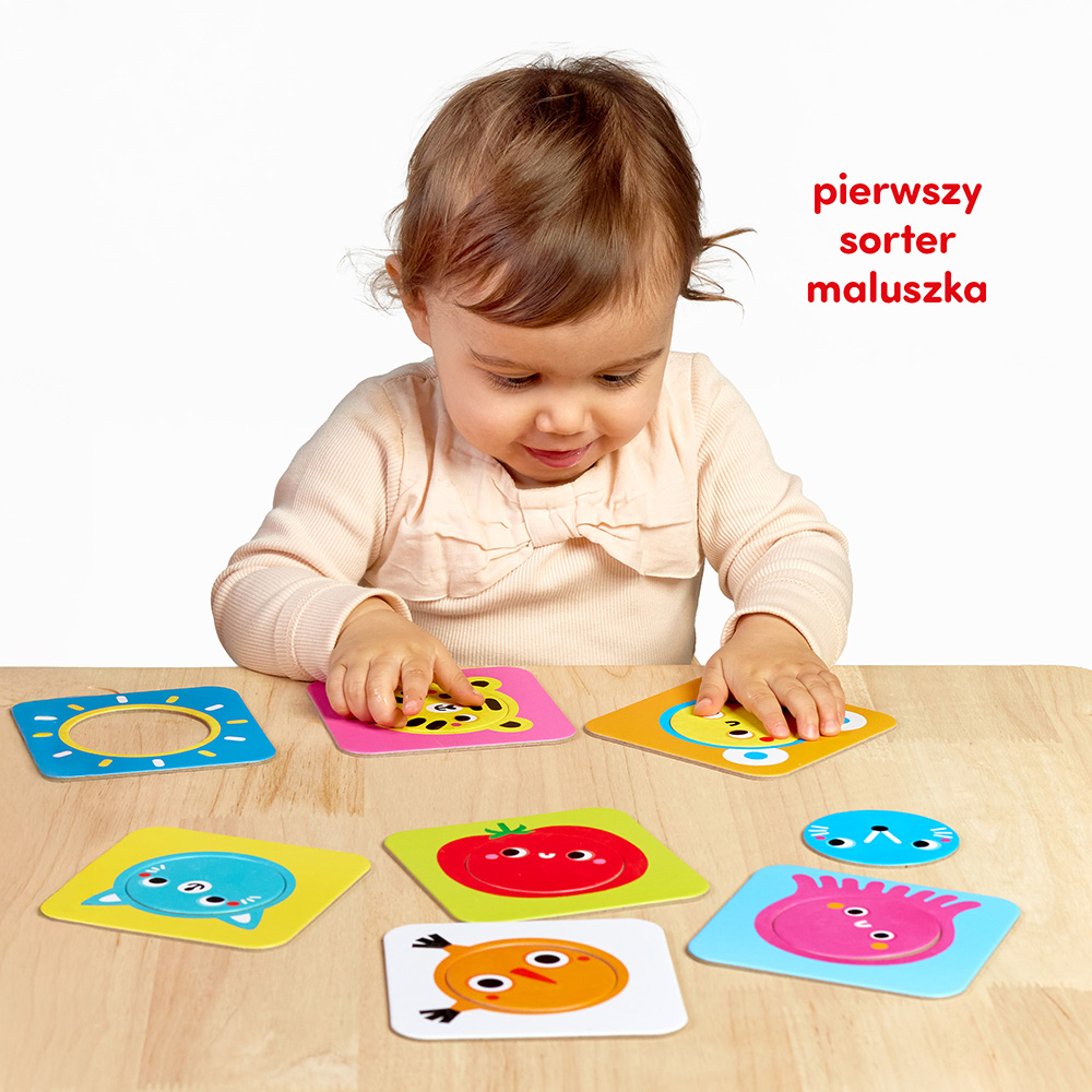 Zestaw 16 elementów Pierwszy sorter Koło – puzzle edukacyjne Bright Junior Media z dużymi tabliczkami i kolorowymi kółeczkami