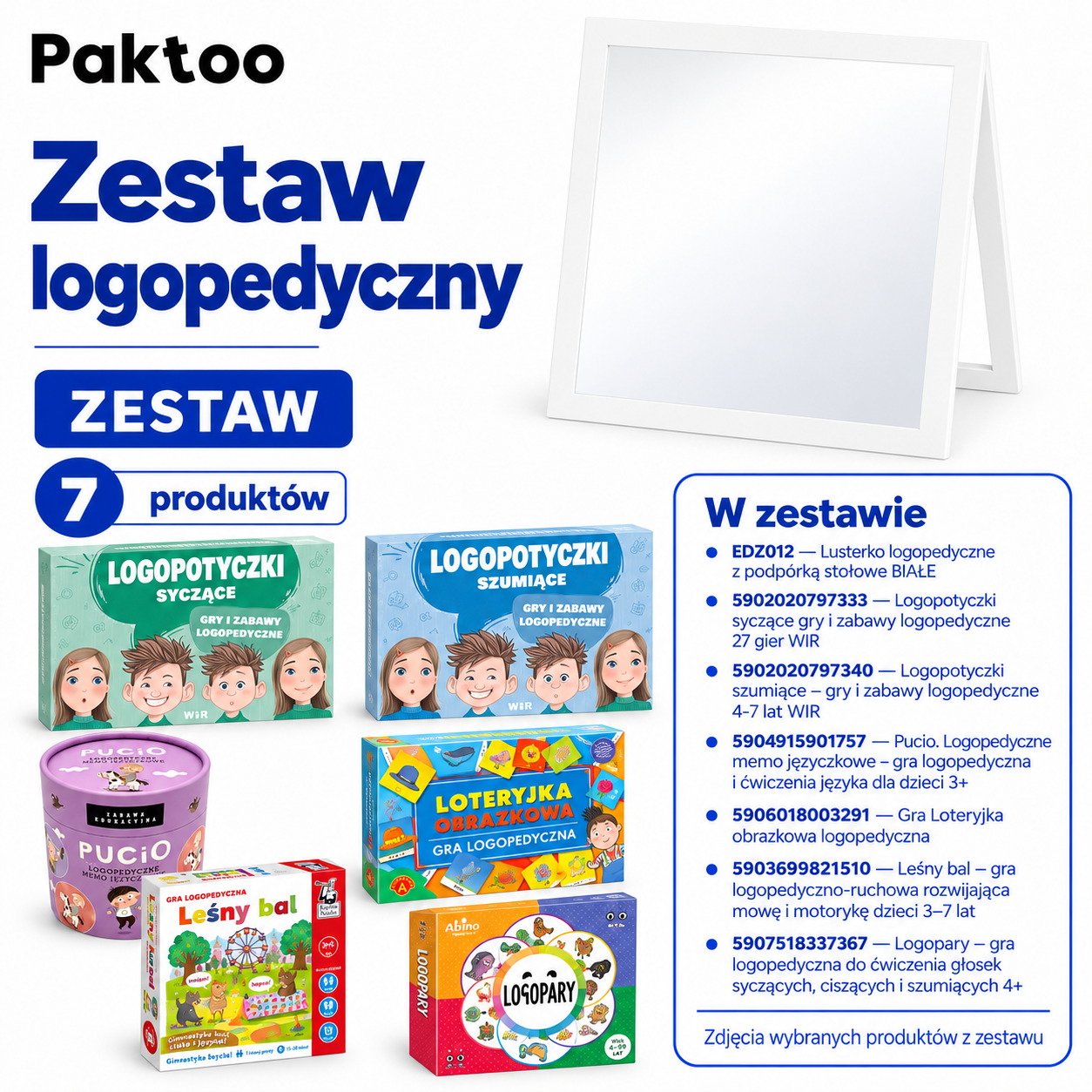 Zestaw Logopedyczny MINI - lusterko logopedyczne z podpórką i gry - Inna marka