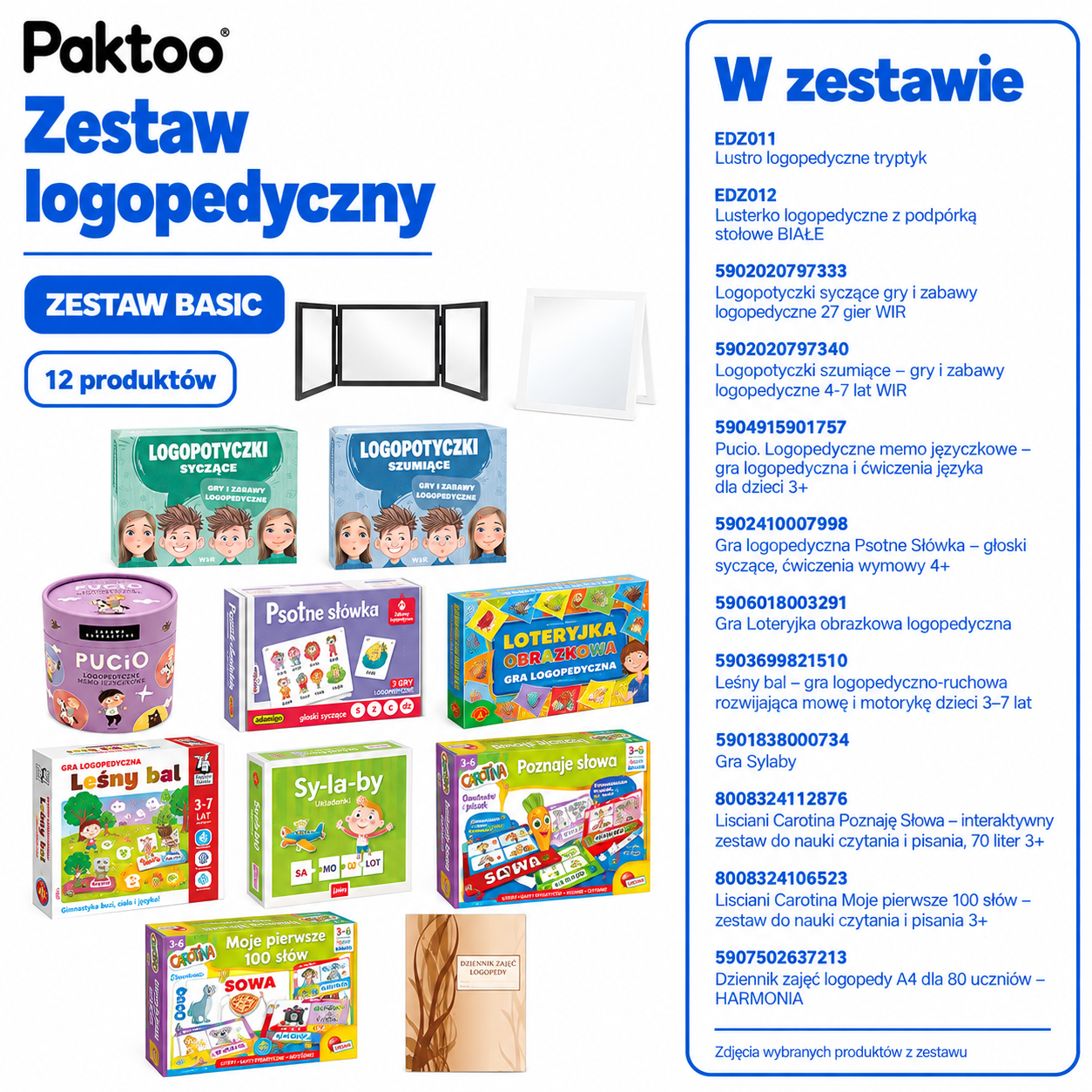 Zestaw logopedyczny BASIC - lustro logopedyczne tryptyk oraz gry artykulacyjne Inna marka
