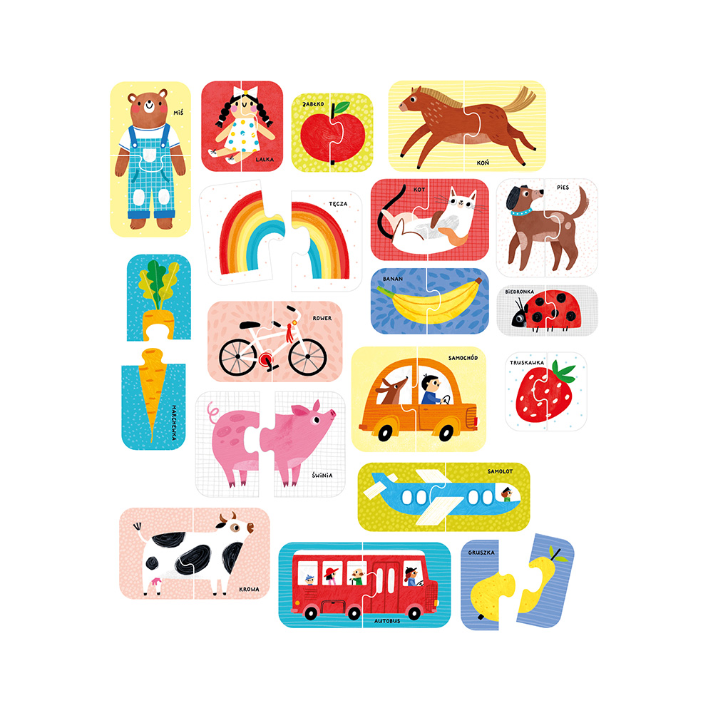 Dwuelementowe puzzle do pary Bright Junior Media - widok elementów i ilustracji