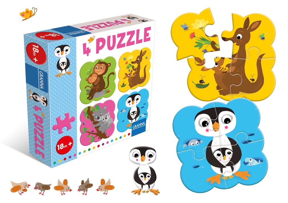Puzzle z Pingwinem 4 układanki po 4 elementy GRANNA