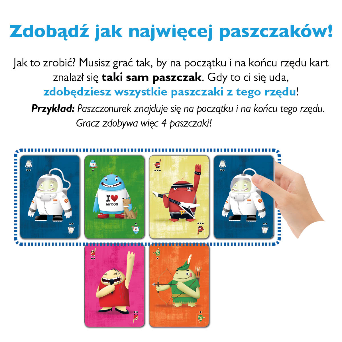 Rozgrywka w Paszczaki - karty na stole